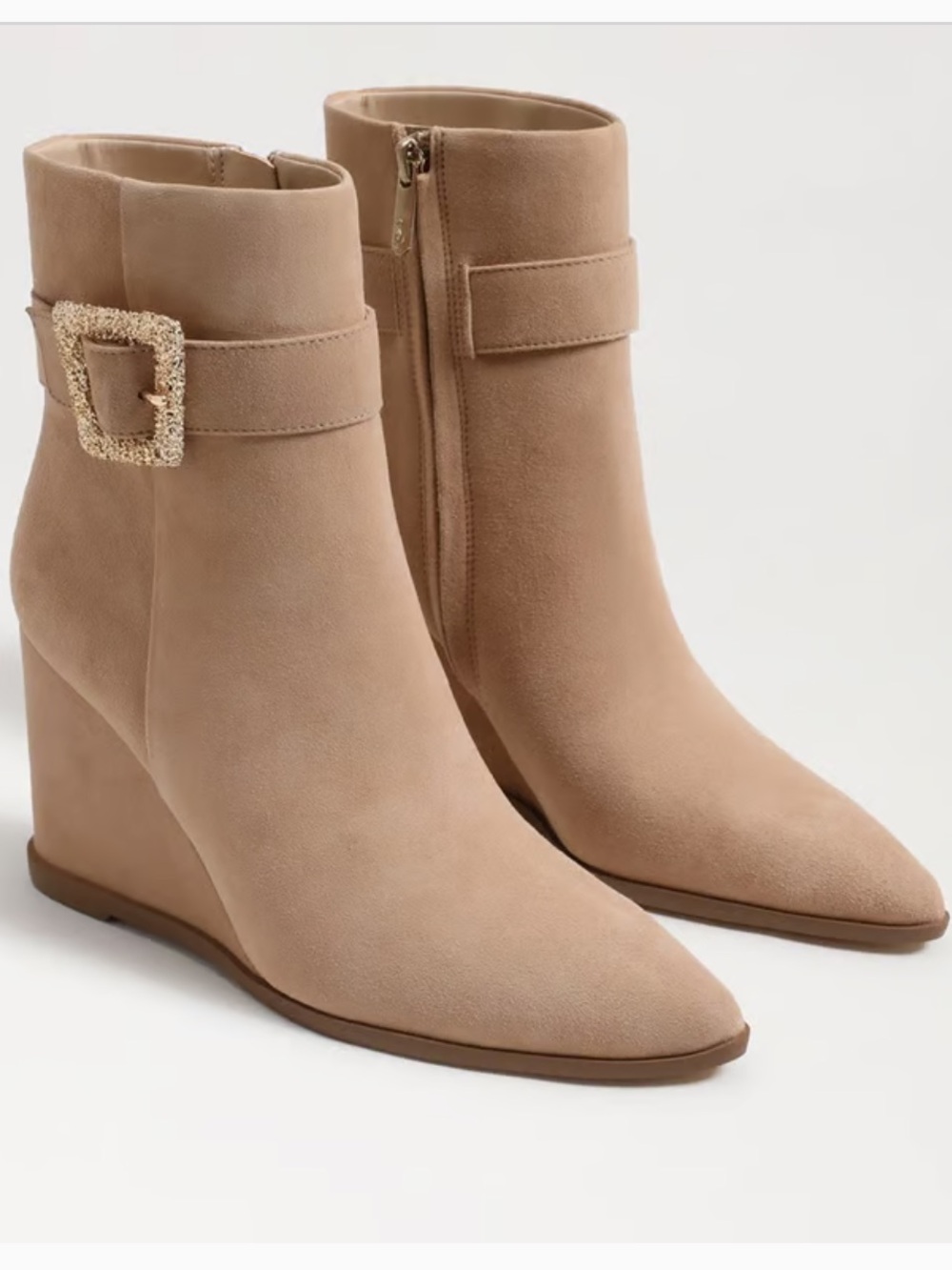 Sam Edelman Tan Wedge Ankle Boots with Decorative Buckle